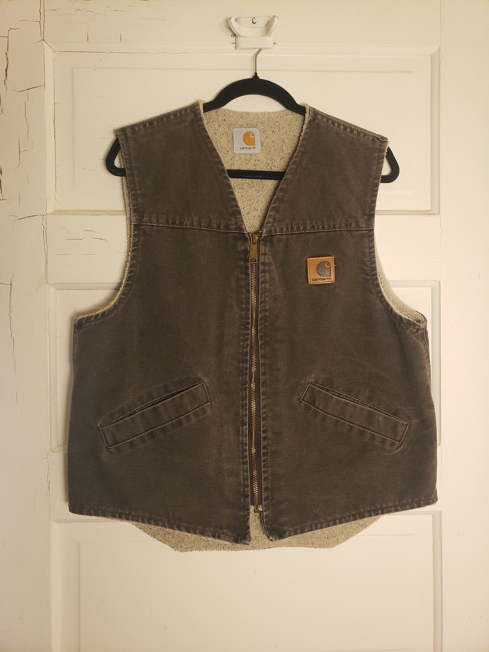 Carhartt Brown Workwear Canvas Duck Vest with Sherpa Lining